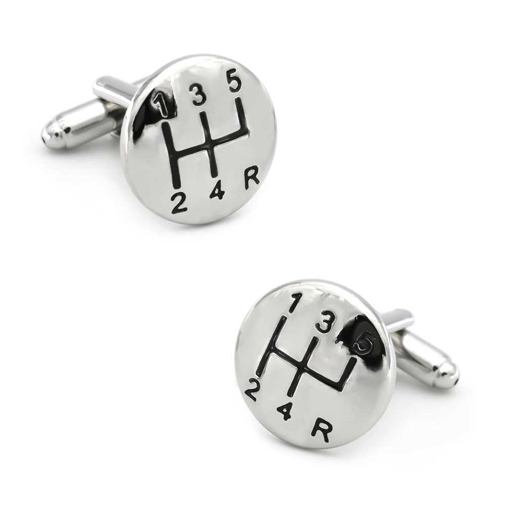 Mens gear cufflinks made of high-quality brass material with a novel white automotive design. Wholesale and retail of cufflinksT250412