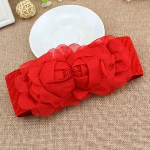 Classic Double Flower Elastic Korean Edition Women's Fashion Dress Accessories Waist Cover Versatile Belt