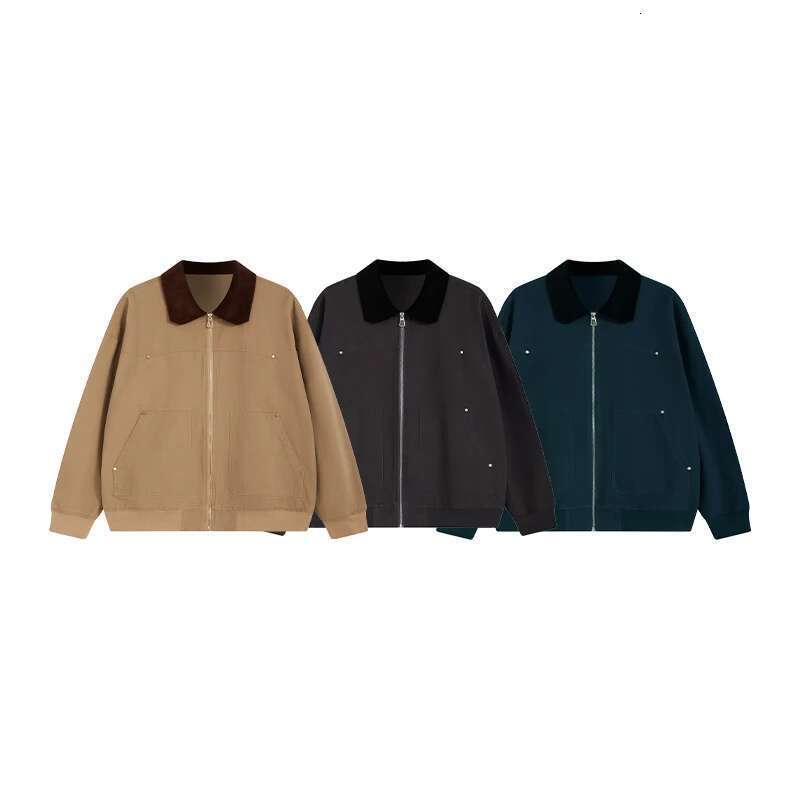 Detroit Stretch Cargo Men Corduroy Vintage Color-Block Turn-Down Collar Short Style Jacket