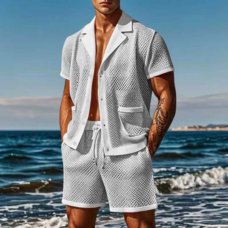 2024 mesh breathable cold casual set thin mens short sleeved two-piece setXJ250412