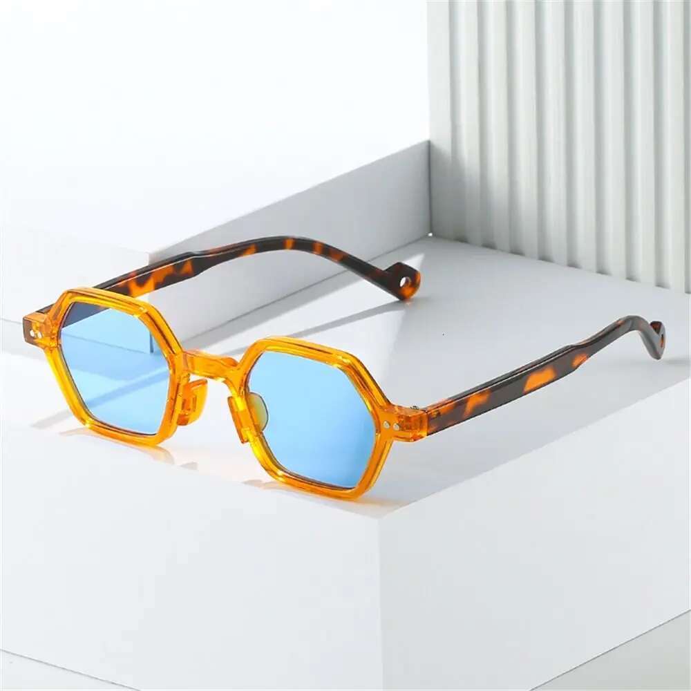 Retro Polygon Square Sunglasses Vintage Y2K Hexagon Shades Clear Ocean Lens Rivets Sun Trendy UV400 Glasses for Unisex