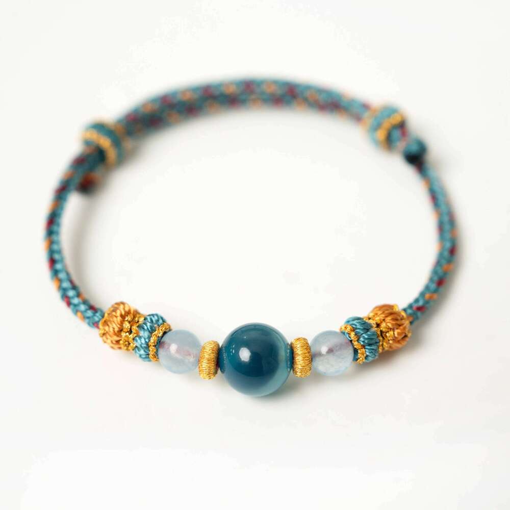 Dunhuang Artisan Crafted Blue Sugar Agate Bracelet - Natural Stone Adjustable Cord for Luck & Positive Energy