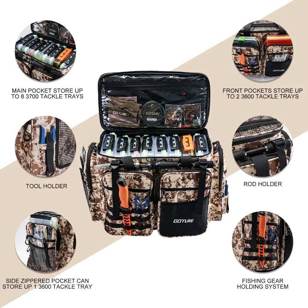 Goture Outdoor Camping Bags 53*29*38.5cm Shoulder Bag High Capacity 600D Oxford Cloth Multi-Purpose Fishing Tackle Bag Z250411