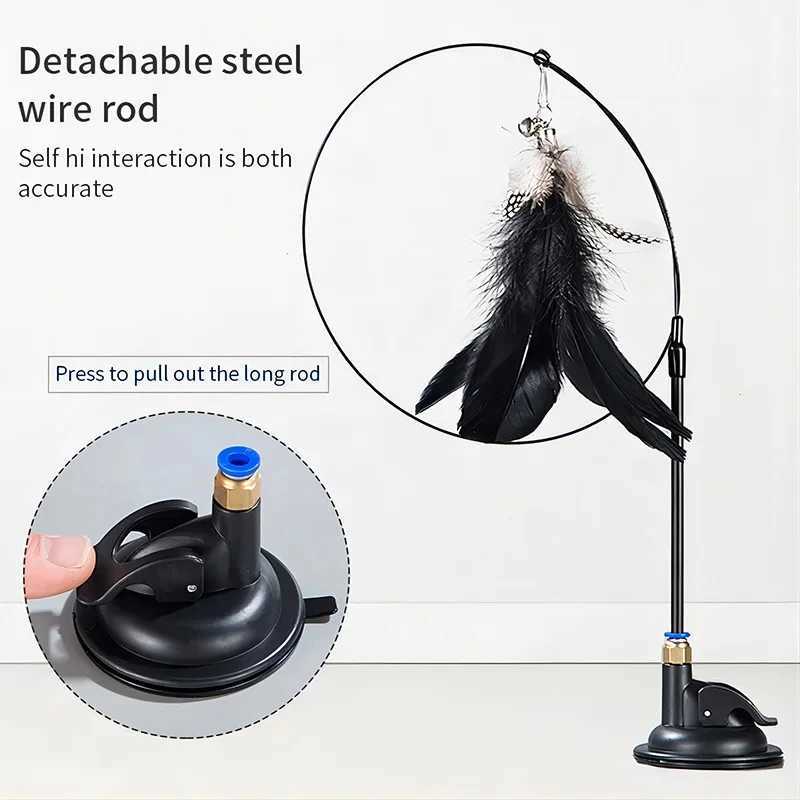 Cat toy feather stick interactive toy kitten toy with super suction cup detachable feather replacement cat Accesorios Y250412