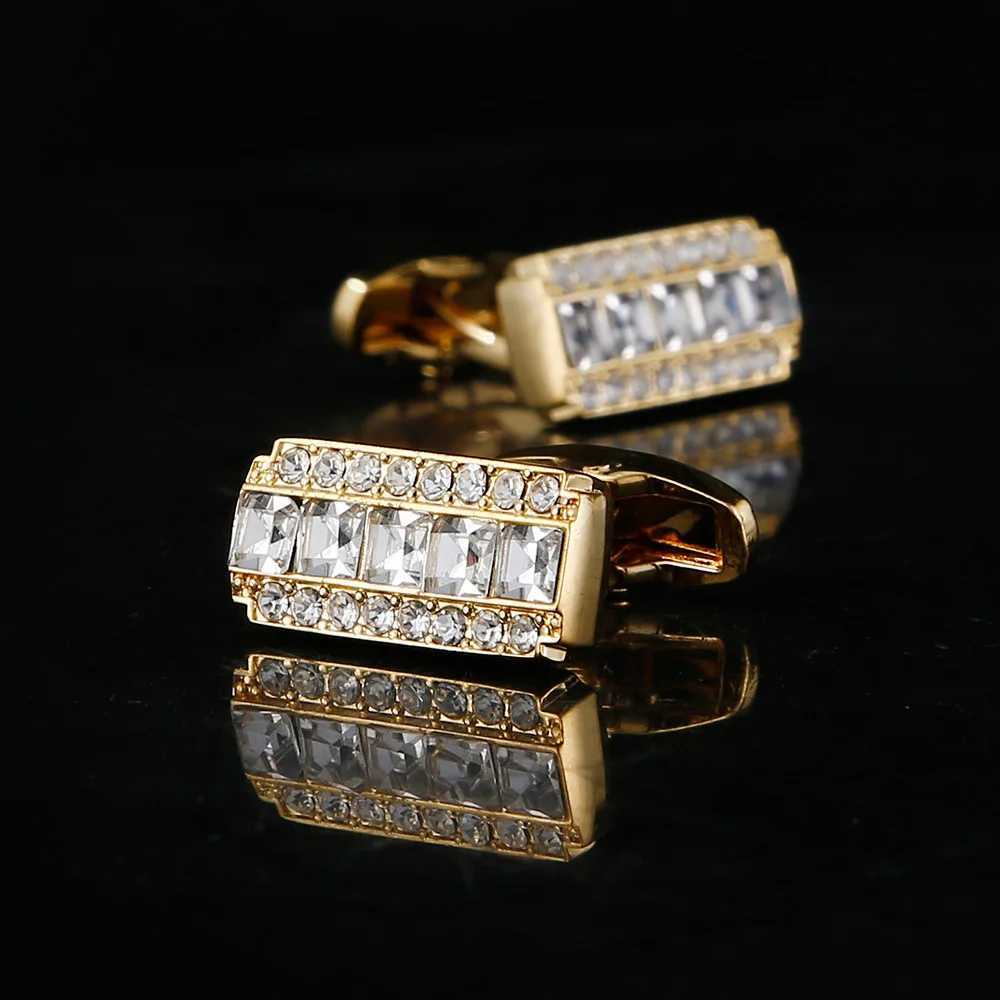 High quality white rhinestone set French shirt gold cufflinks mens wedding grooms buttons fathers business discount jewelryT250412