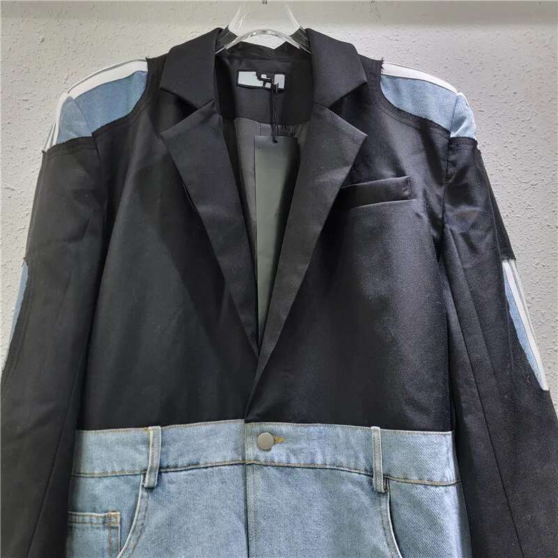 YEAE Denim Foreign Style Jacket Women's Spring 2025 New Personalized Trendy Brand Splicing Bar Suit