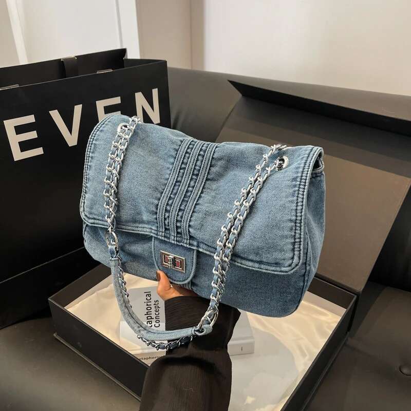 Fashion Denim Large Capacity Chain Strap Women's Tote Shoulder Bag Bolsos Mujer Sac E Femme Bolsas De Dama