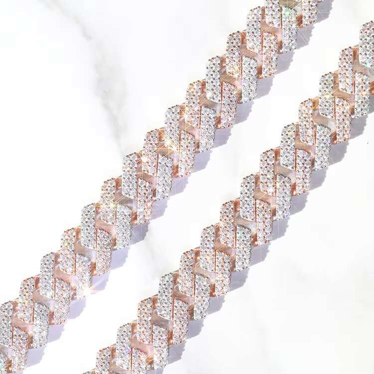 Unique Design Two Tone Cuban Chain Sterling Silver pink White VVS Moissanite Passed Tester Custom for Hiphop Jewelry