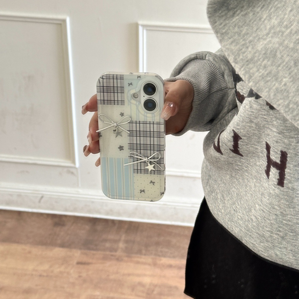 Fresh Spliced Bowknot Phone Case Compatible with iPhone 16/15 Pro Max Simple Shockproof iPhone 14/13