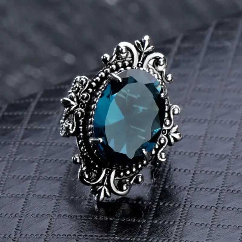 2024 Bohemian Blue Ring Female Aesthetics Cave Pattern Design Fancy Anniversary Gift Ethnic Finger Accessories La JewelryXJ250412