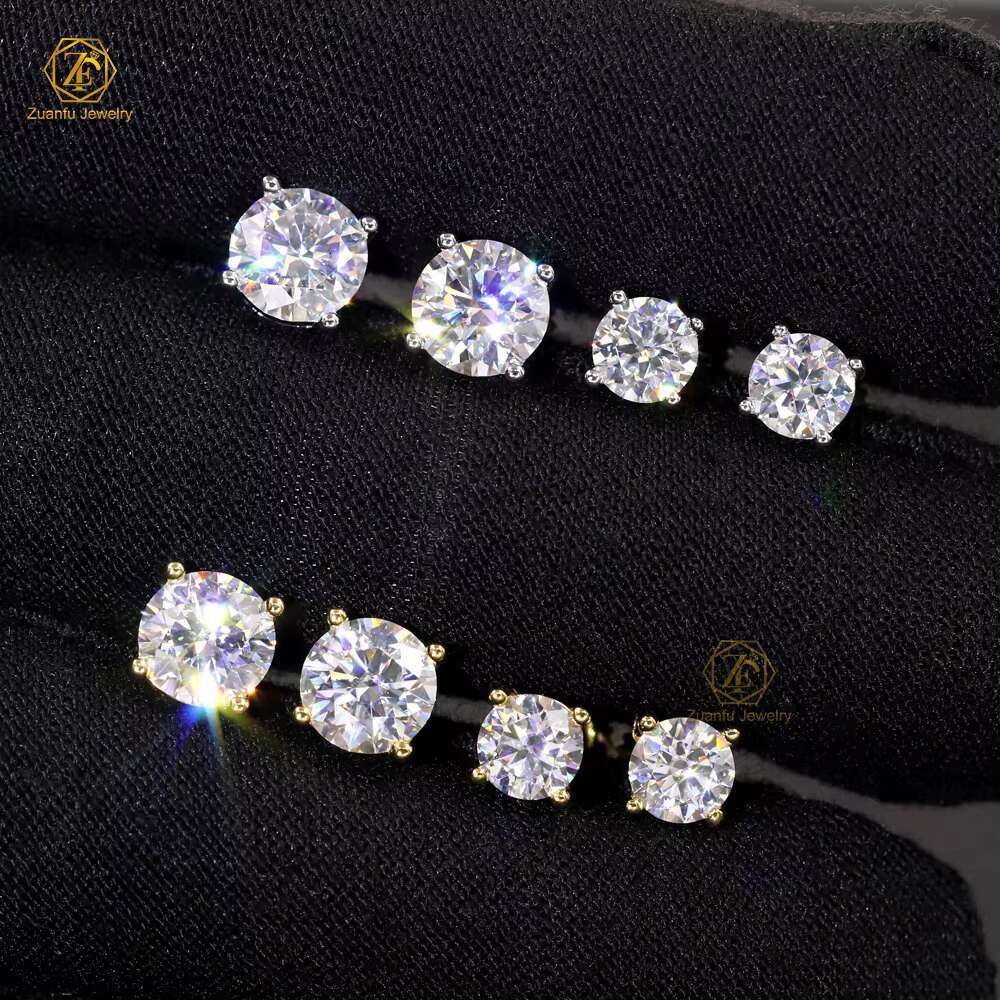 Classic Simple Design 5mm 6.5mm 8mm Moissanite Screw Back Earrings Pass Diamond 925 Silver Unisex Earring Hiphop Jewelry