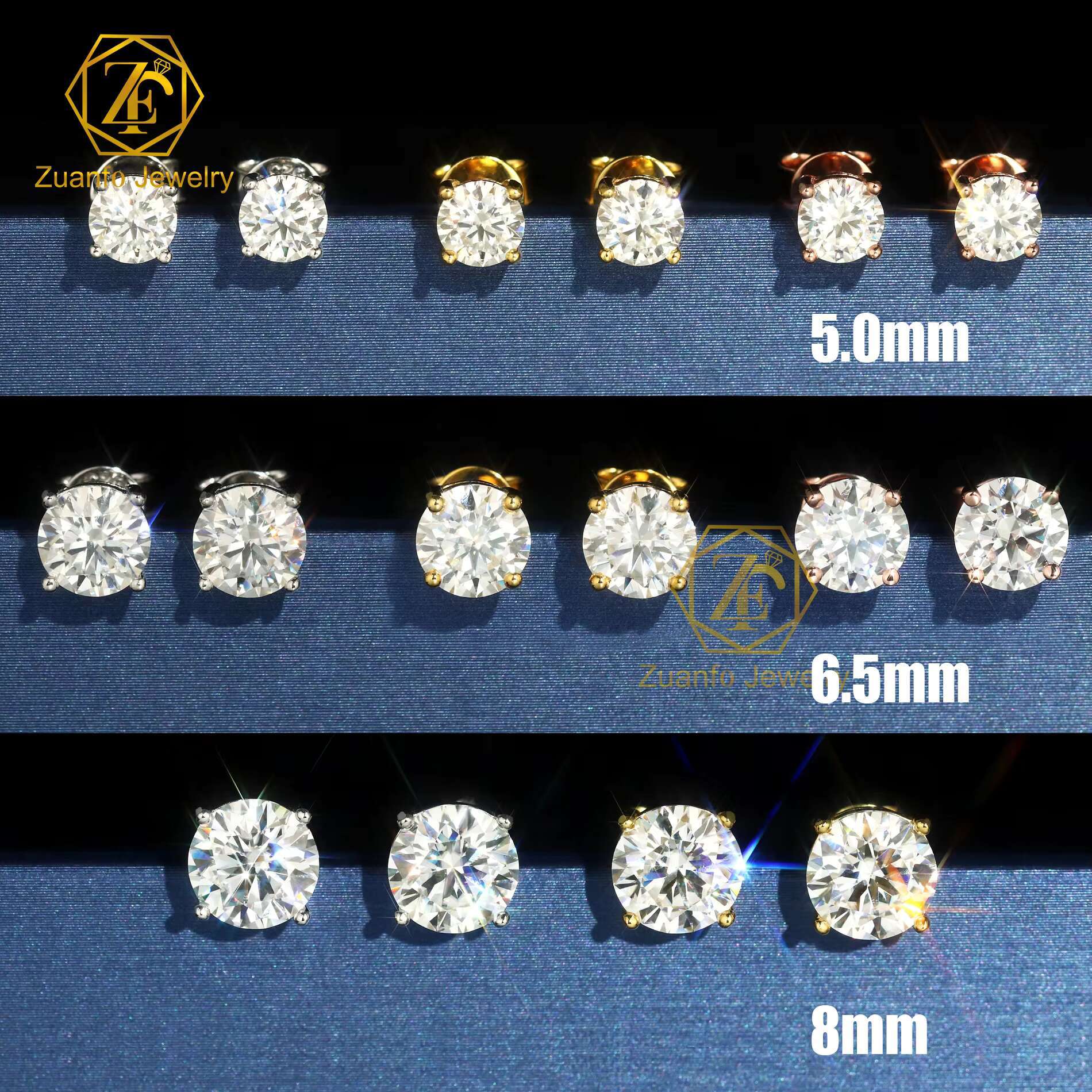 4 Prong Round Shape 5mm 6.5mm 8mm Earrings Moissanite 925 Silver Push Back Pass Diamond Tester Moissanite Stud Earrings