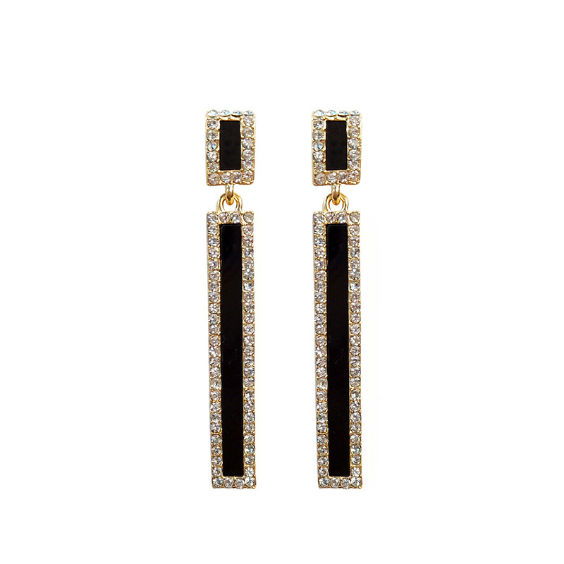 Ladies' earrings black diamond square earrings