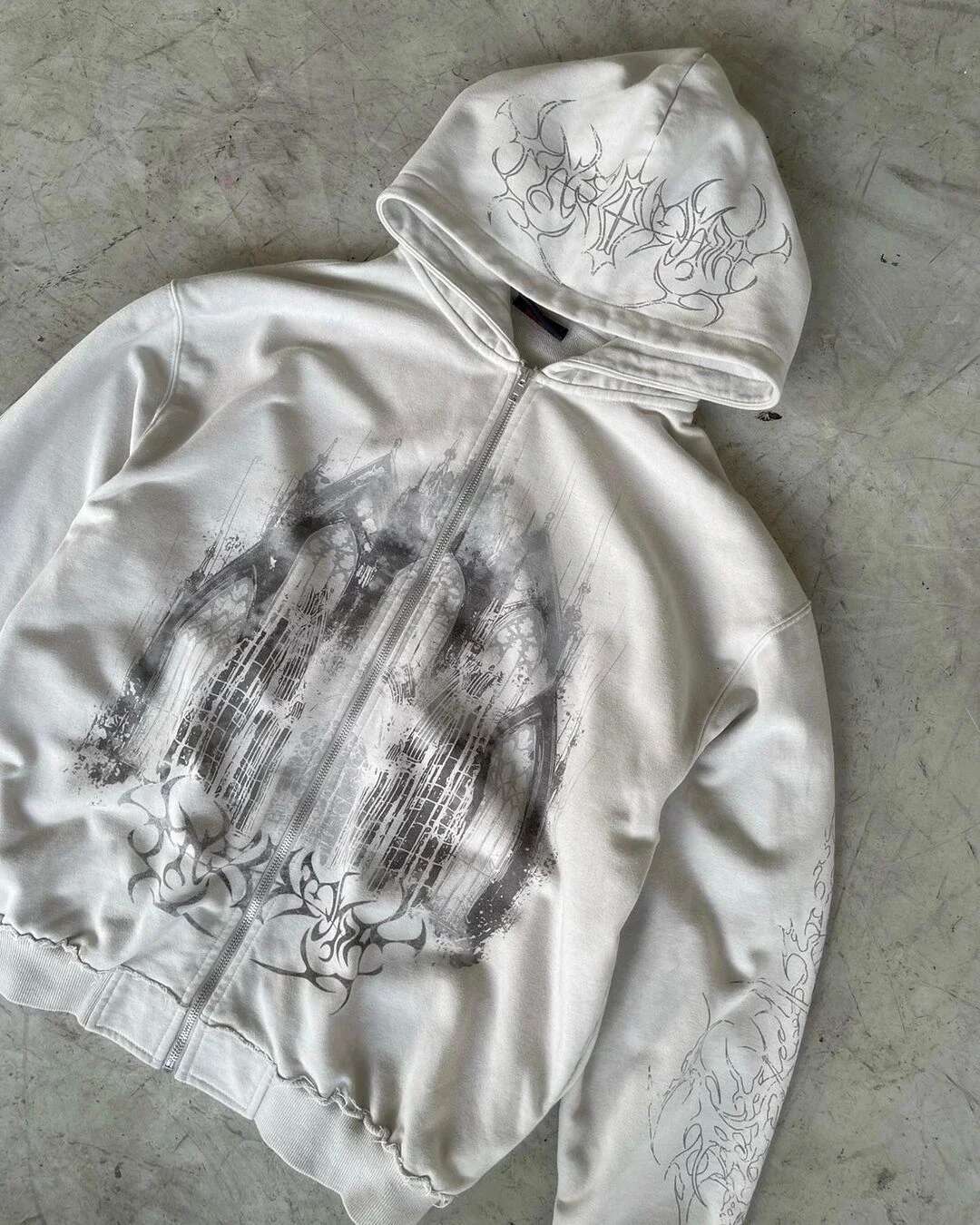 Fashion Vintage Spring Autumn Aesthetic Print Gothic Zip Up Hoodie New Hip Hop Sweatshirt Casual Y2k Tops Women Man Kpop Clothes