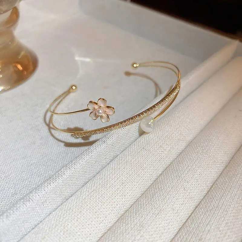 KADRUFI Luxury Zircon Flower Imitation Pearl Opening Bracelet Bangle Women Gold Color 3 Layer Korean Fashion Bangles JewelryC250411