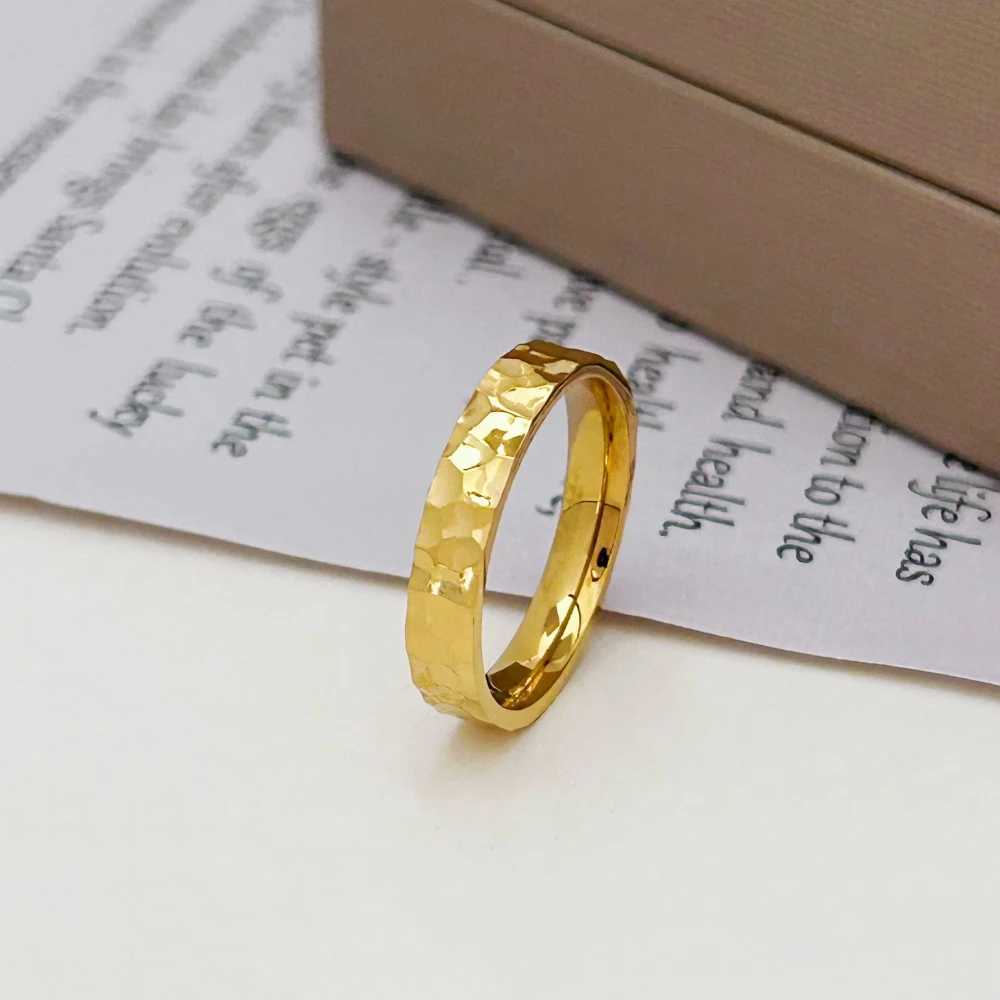 Stainless steel gold 4mm hammer shaped ring suitable for women size 5/6/7/8/9/10# engagement jewelry waterproof giftXJ250412