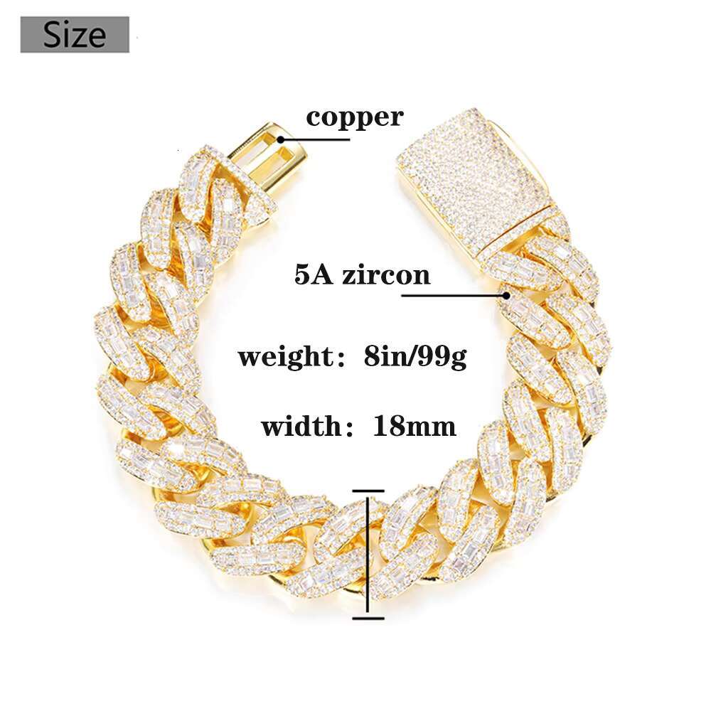 Womens Fashion Jewelry Sets 18K Gold Plated Cuban Chain Bracelet with Zircon Gemstone Copper Body