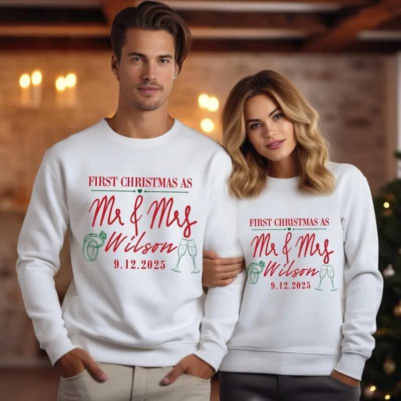 POD customization Custom Couples Christmas Sweatshirts Merry and Married First Christmas As Mr and Mrs Custom Gift for Newlyweds Couples HoodieT251112