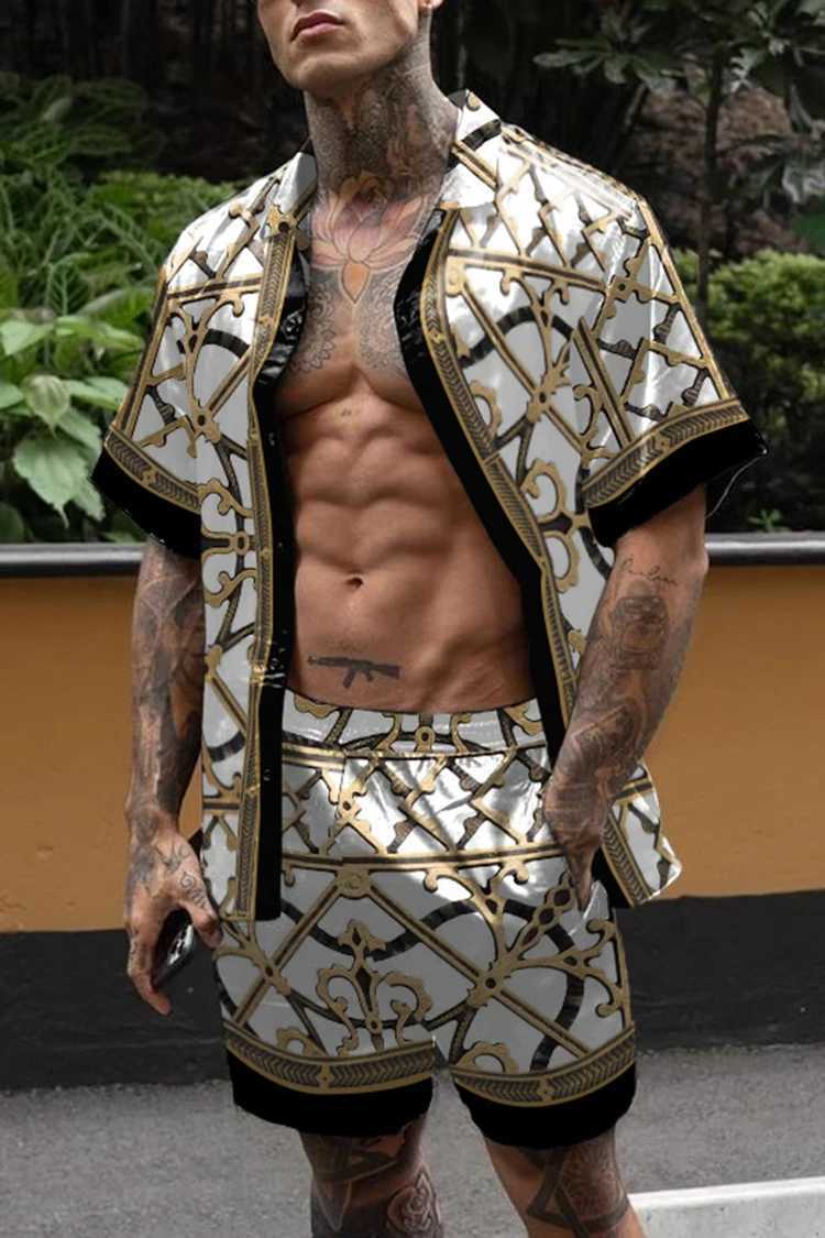 Hot Hawaii set mens printed set short sleeved summer casual floral beach shirt two-piece set 2022 new mens setXJ250412
