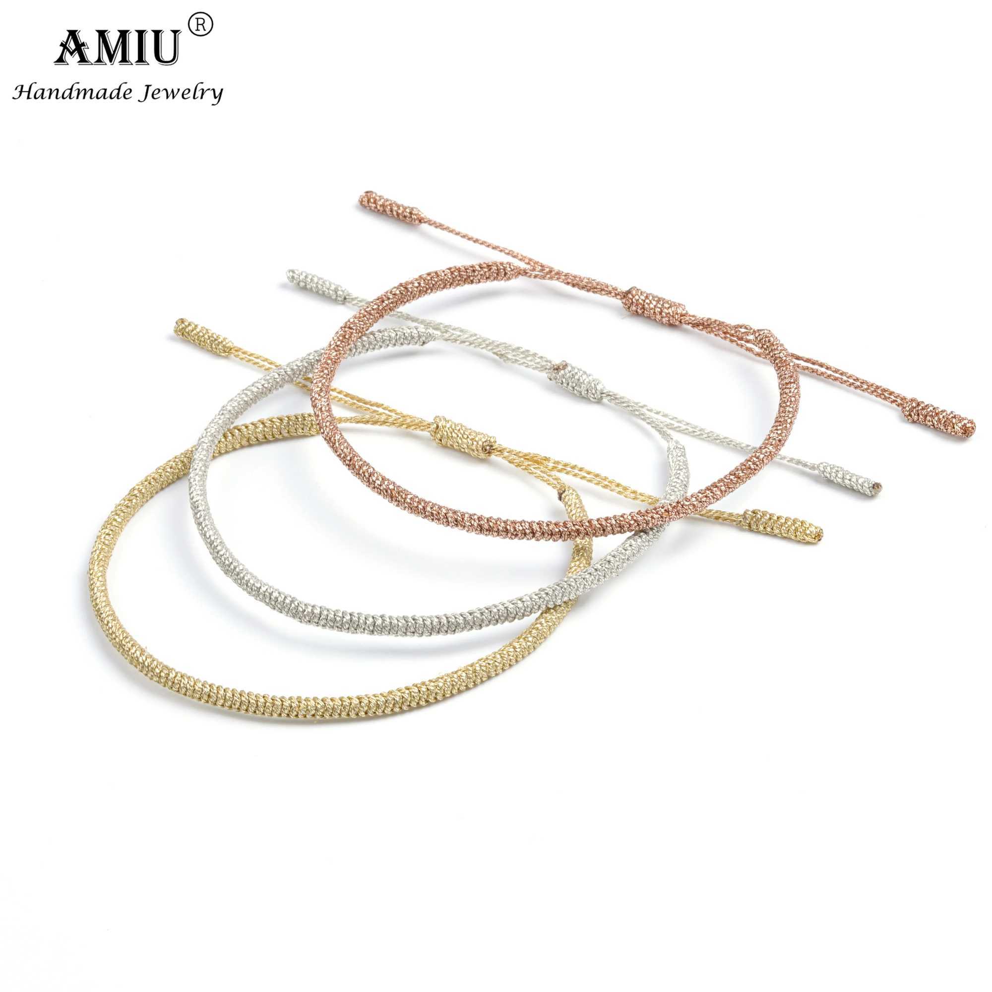 AMIU Metallic Colors Tibetan Handmade Buddhist Lucky Bracelets Bangles For Women Men Rope Knots Amulet Gift Braided BraceletC250411