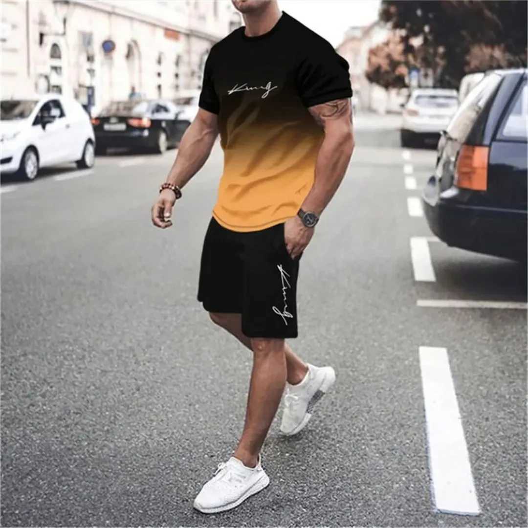 New 3D mens short sleeved round neck T-shirt for summer 2025 casual and fashionable mens sportswearXJ250412