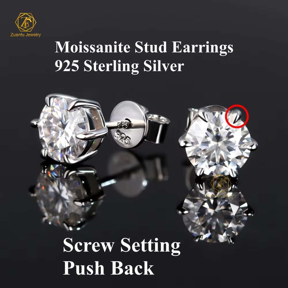 2025 Newest Hot Sale High Quality 6.5mm Moissanite Earrings 6 Prongs Cut 925 Sterling Silver Stud With Gold Hot Selling Jewelry