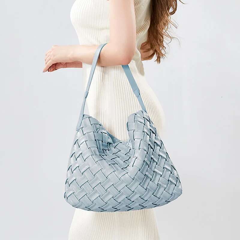 Woven Tote Bag Women Textured Pleated Soft PU Leather Large Capacity Shoulder Messenger Bags 223Z01