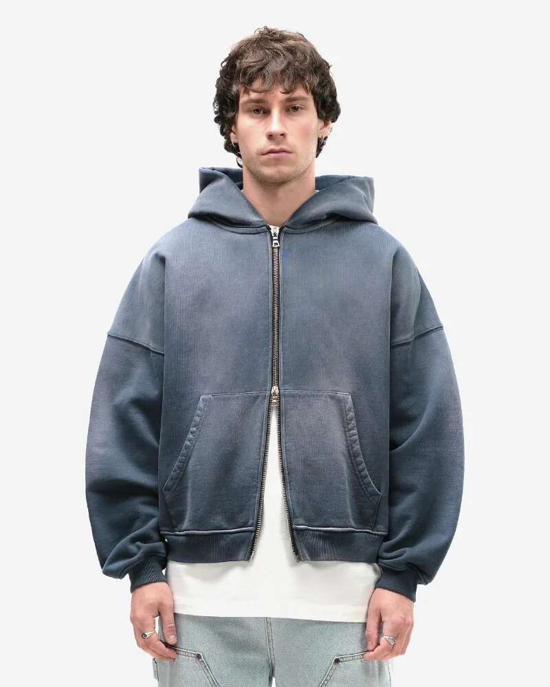 Y2K Haruku Style New Fashion Gothic Blue Gradient Zipper Hoodies Men Streetwear Hip Hop Casual Joker Couple Sports Sweater Top
