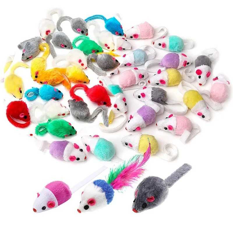 10/20/50 Cat Feather Mouse Toys Simulation Plush Mouse Cat Teasing Toys Indoor Training Toys Kitten Mouse Fun Chewing Toys Y250412