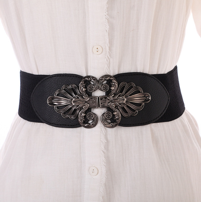 Special sale women's elastic waistband, seasonal casual and fashionable Korean version decoration, button up dress, wide waistband