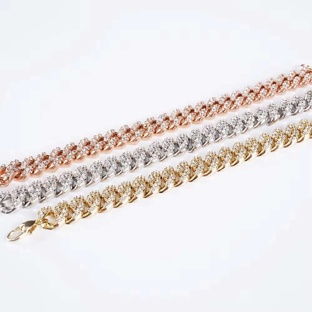 12mm 18k Gold Cuban Chain Baguette Hip Hop Jewelry Necklace Wholesale