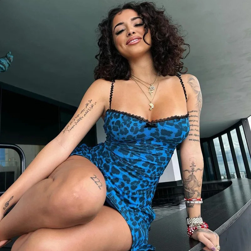 Lygens Leopard Print Sleeveless Slit Mini Short Dresses Sexy Party Vacation Beach Fashion Summer Y2K Streetwear Casual Clothes 250409