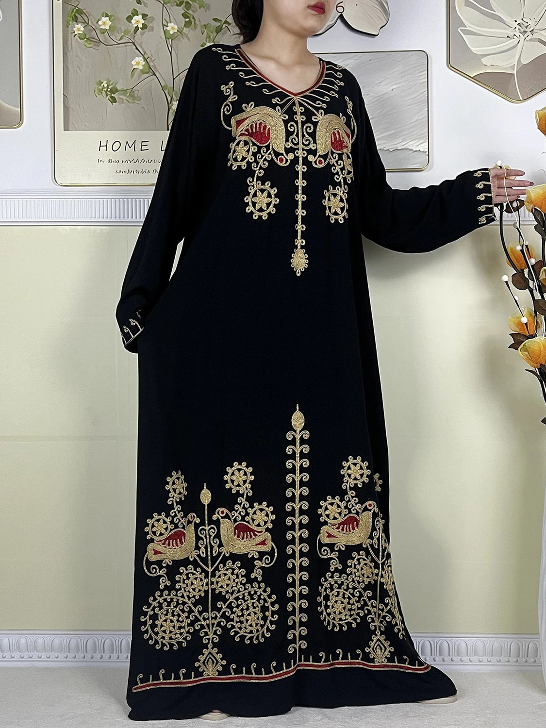 Muslim Abayas Womens ed Cotton Long Sleeve Loose African Islamic Scarf Dress 250411