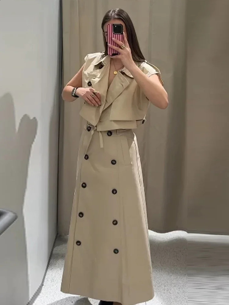 Elegant Womens Lace Up Top Skirts Suits Button Short Sleeve Turn-Down Collar Ladies Suit 2025 Summer Fashion 2 Pieces Set Women 250411
