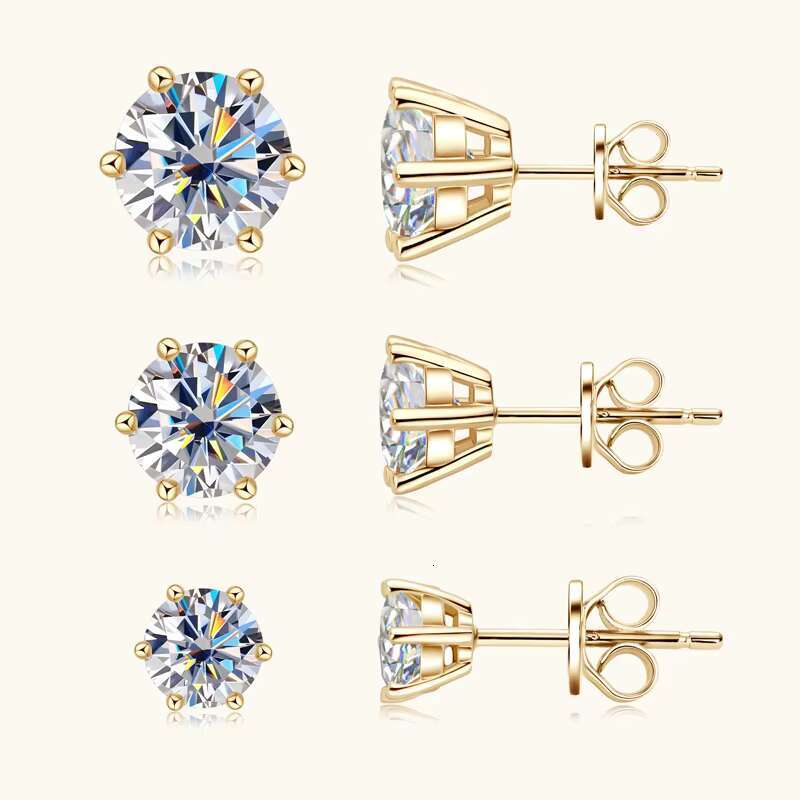 Moissanite 0.5CT 1CT 2CT 3CT Gold Plated 925 Sterling Silver Vvs Moissanite Stud Earrings With Gra Certificate