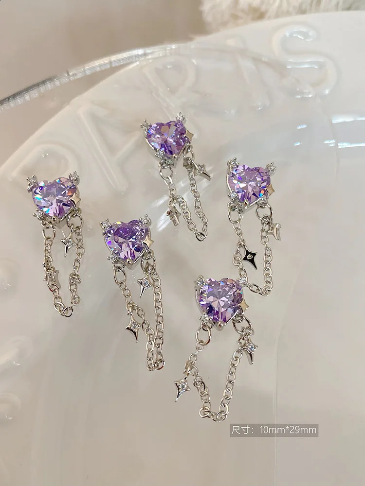 5 pieces of high-end heart-shaped zircon chain pendant butterfly moon star gold silver alloy copper strip zircon nail art decoration 250407