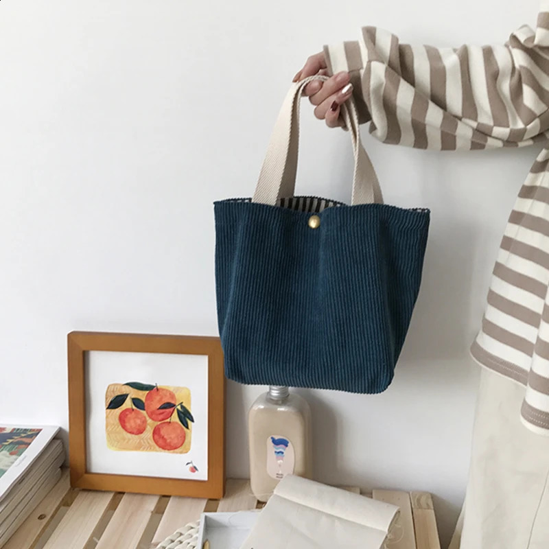 Simple Corduroy Small Square Handbag Ins Fashion Trend Womens Lunch Box Food Storage Bag 250401