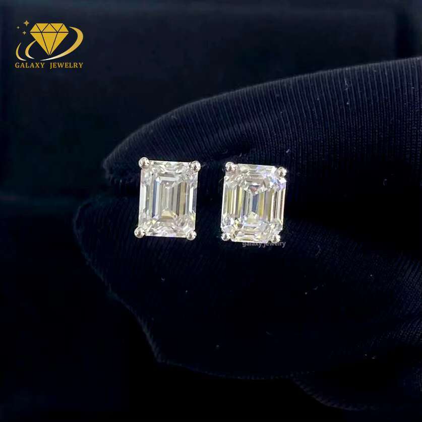 Customized S925 Silver 1.0 Carat 5x7mm 10k 14k 18k Gold Emerald Cut Stud Earring Ice Diamond Fashion Jewelry Earrings Women