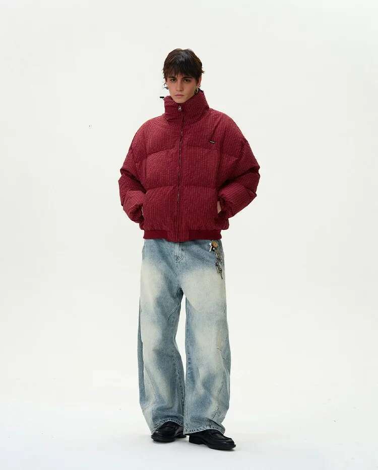 Thickened Plaid Puffer Winter Warm Stand-Up Neck Cotton-Padded Jacket