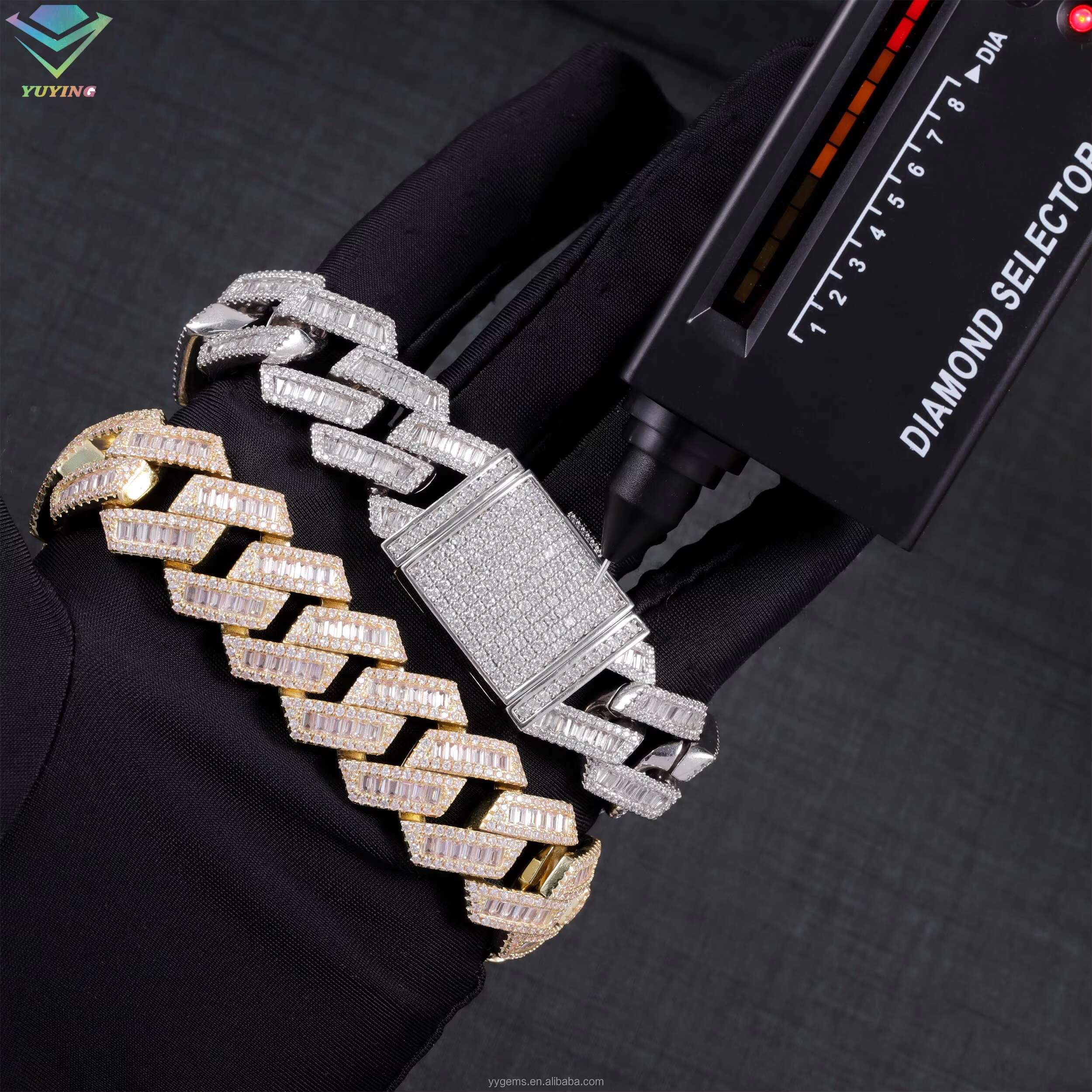 925 Silver Baguette Cut Moissanite Diamond Cuban Bracelet for Men Hip Hop Design Platinum Material Gift