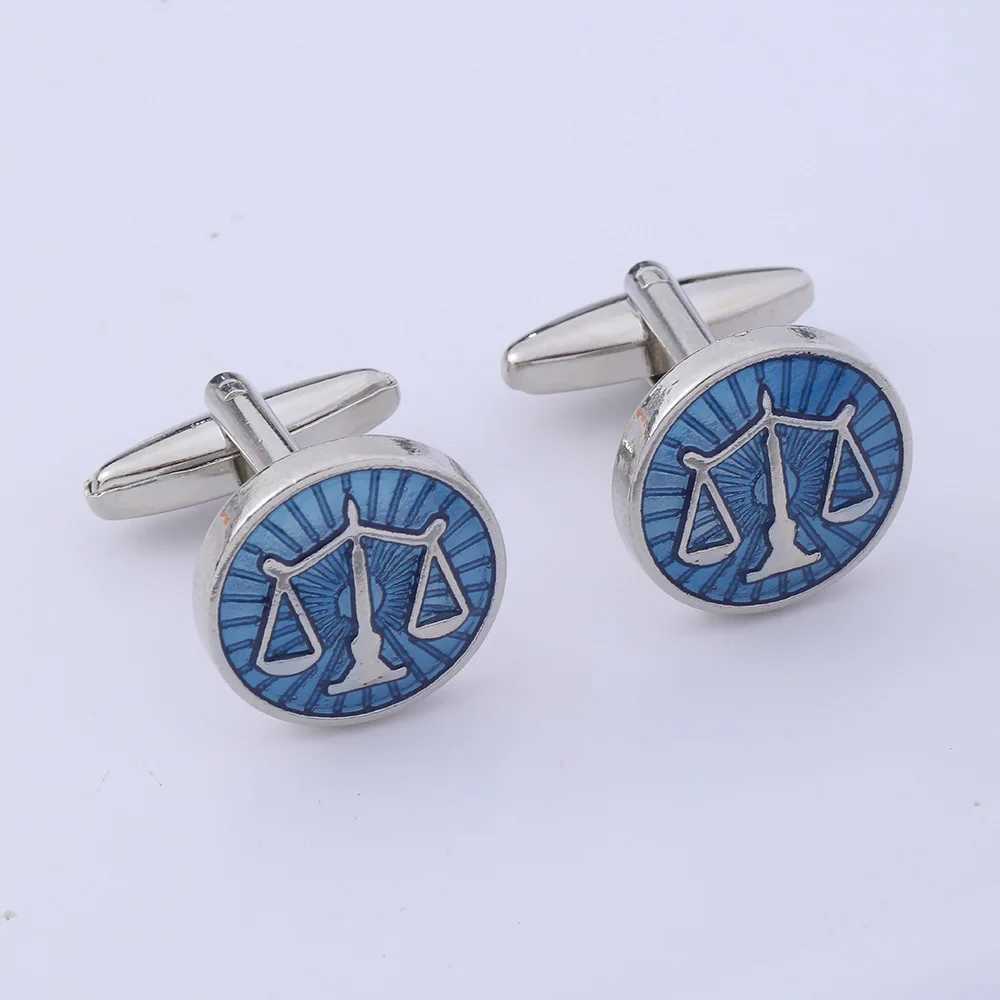 2024 Blue Paint Balance Scale Round Cufflinks Lawyer Set Mens Shirt Accessories High Quality Alloy Cufflinks Business GiftsT250412