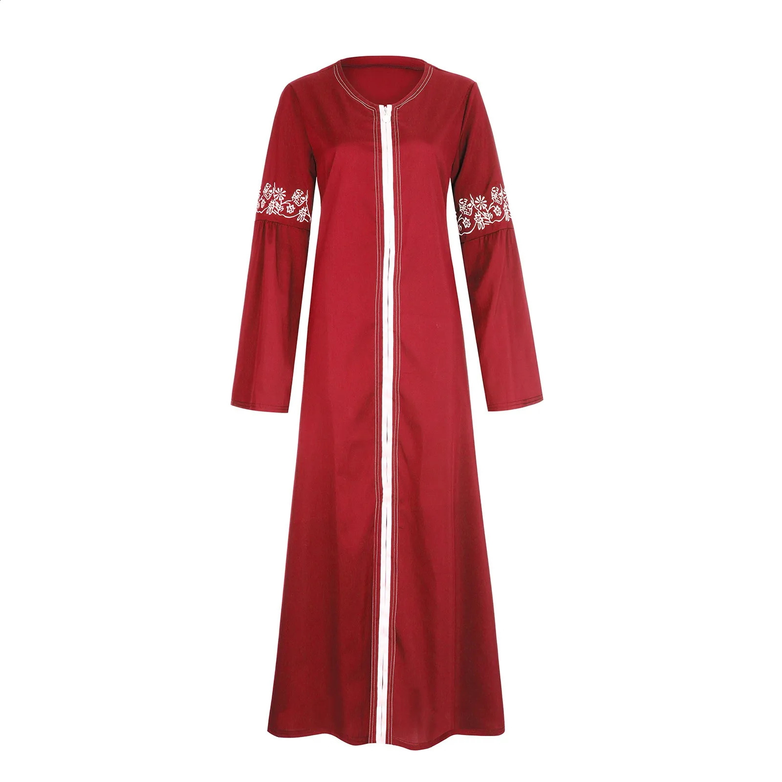 Elegant womens Muslim dress ed Kaftan zipper Abaya Islamic floor length solid plus size robe 250411