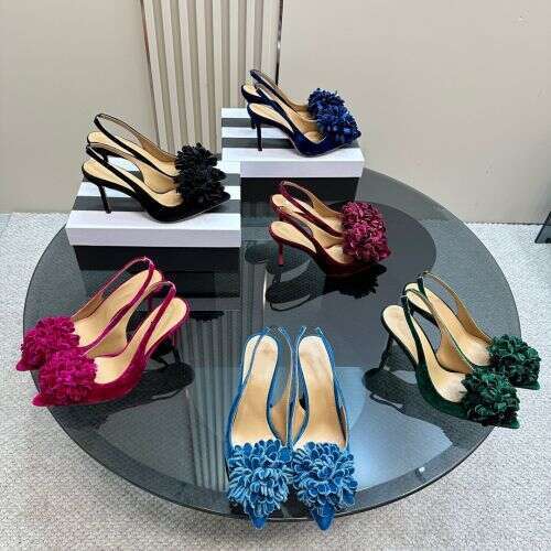 Pointed flower toe sandals women's fashion suede temperament after 2025, with a single strap and high heels