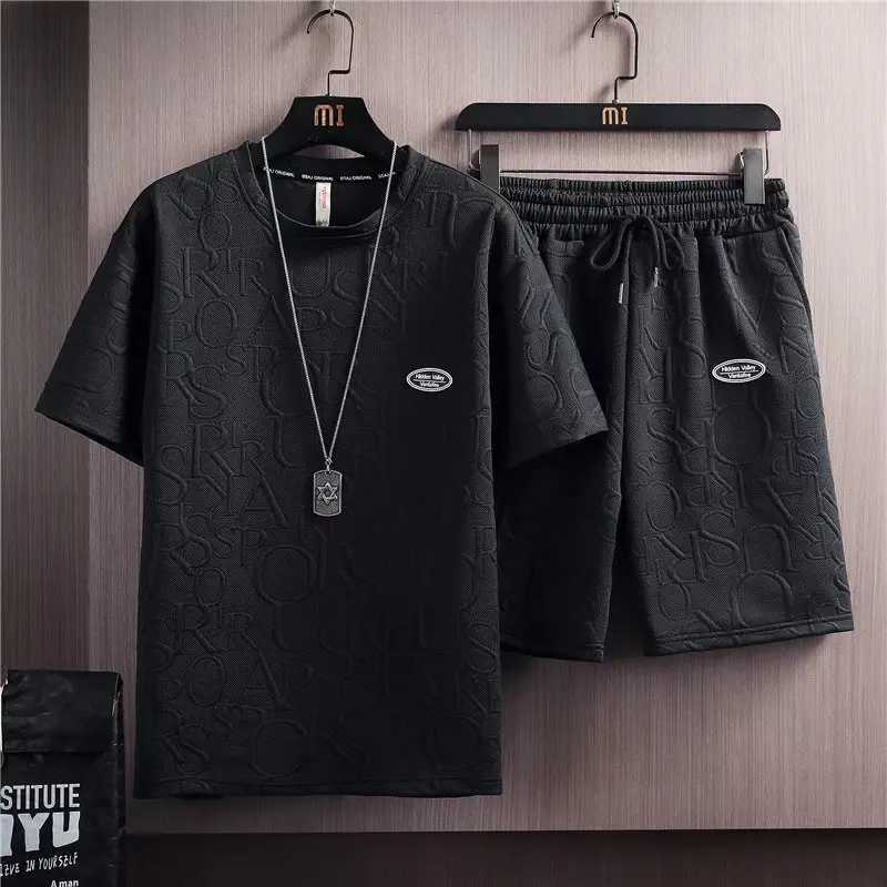Summer tshirt shorts 2-piece set white tracksuit mens 3D letter retro streetwear creative pattern mens short outfit setXJ250412