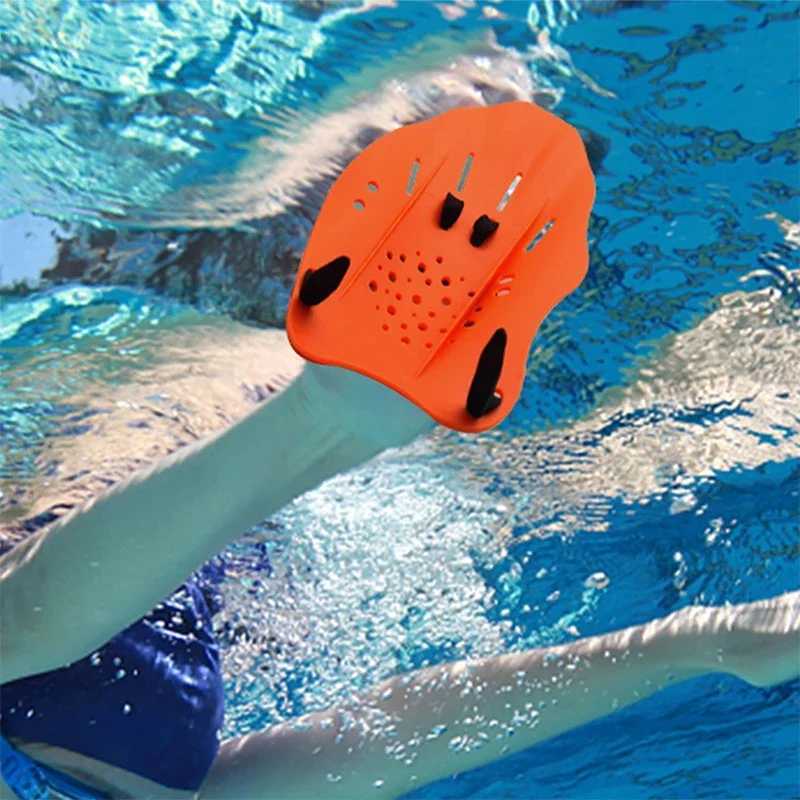 1 pair of swimming training paddles swimming hand paddles inflatable diving gloves finger flip sports silicone palm adjustable shoulder strapY250412