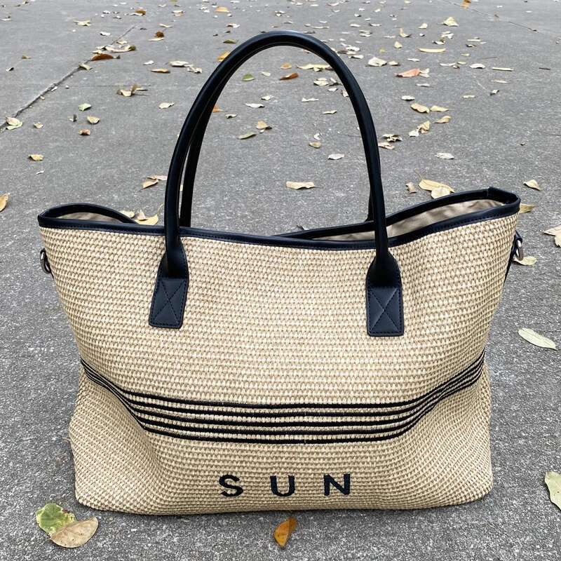 Large Capacity Straw Beach Tote Bags For Women Designer Handbags And Purses 2025 New In Letter Stripes Underarm Shoulder