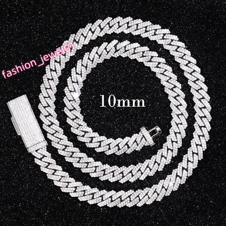 Excellent Moissanite 10mm Wide Rapper Stylish Jewelry 925 Silver Cuban Link Chain