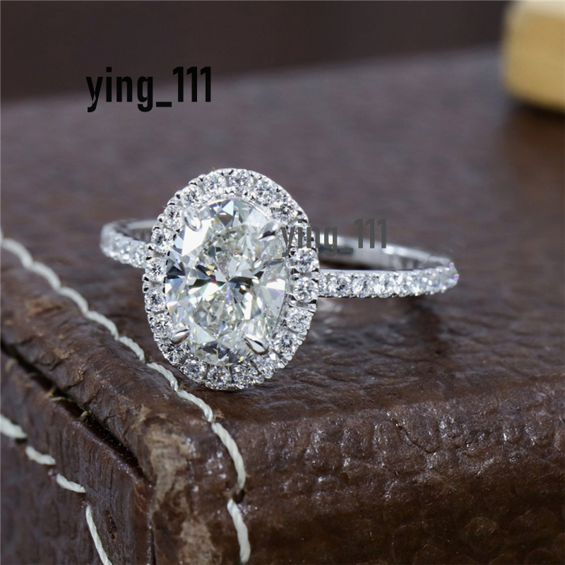Jewelry 14K 18K Real Gold Halo Engagement Ring 1.5 Carat Oval Cut Lab Grown Diamond Ring Half Eternity Proposal 950 Platinum Anniversary Wedding Gift 