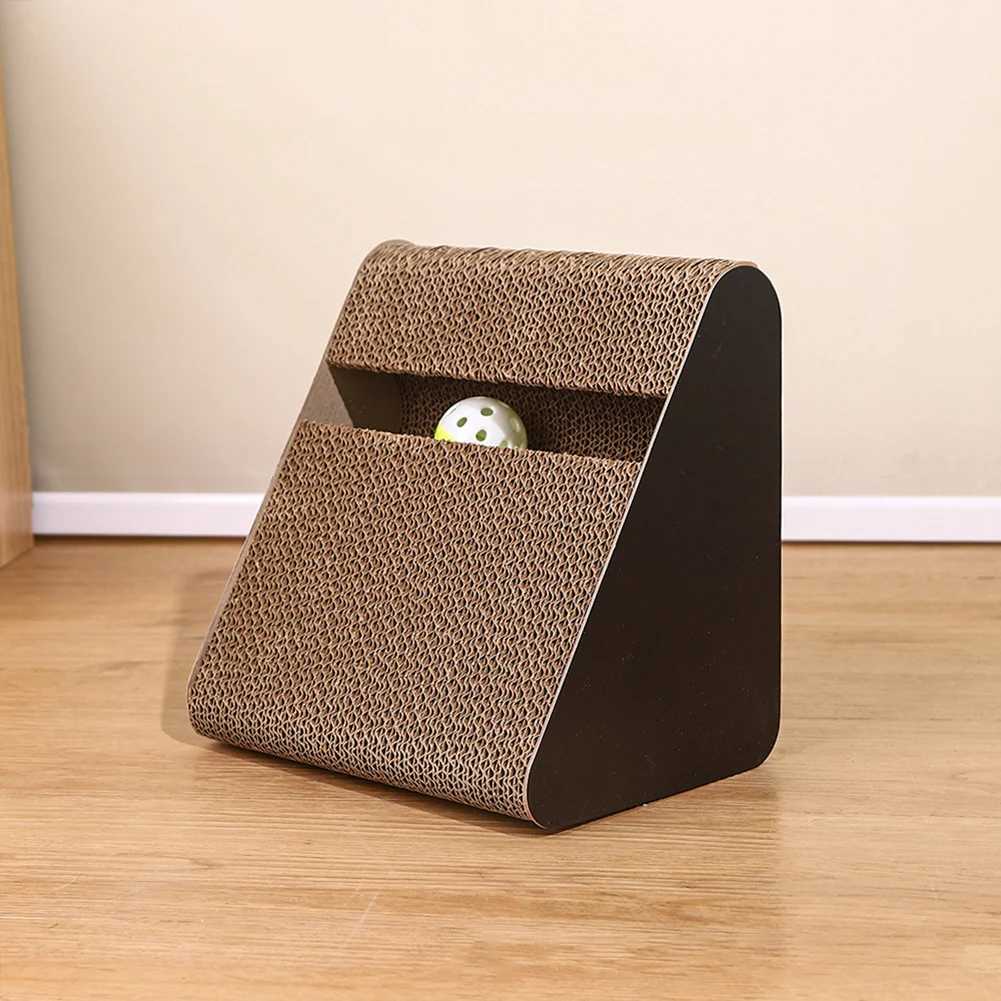 2-in-1 cat scraper cardboard triangle with rotating ball sturdy scratch resistant relieving cat stress toy for pets Y250412