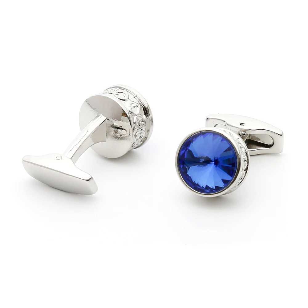 Mens cufflinks TOMYE XK22S062 personalized luxury blue crystal round silver formal cufflinks wedding gift buttons jewelryT250412